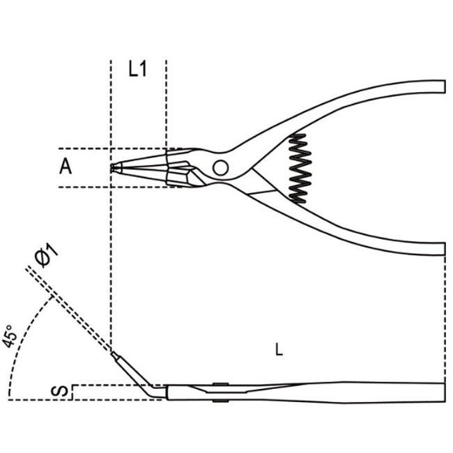Vendita online Pinze a becchi piegati a 45° per anelli elastici art.1037